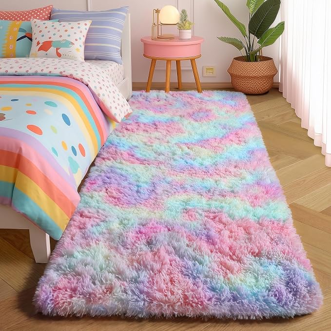 Amdrebio Rainbow Unicorn Pastel Shag Runner Area Rug 2x6 by Amdrebio