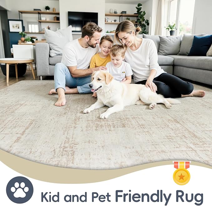 5x7 Washable Area Rug for Living Room Bedroom: Non-Slip Modern Beige White | - Image 5