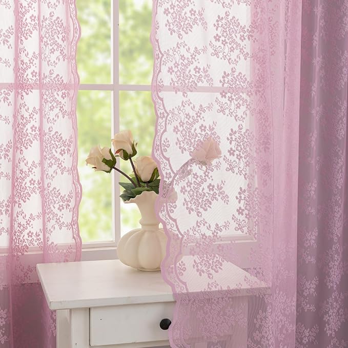YJ YANJUN Vintage Lace Curtains 72 Inches Long-Victorian Floral Pattern Lilac - Image 5