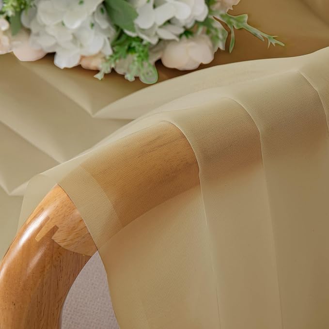 Chyhomenyc Gold Sheer Curtains 45 Inch Long 2 Panels, Short Voile Drapes for Dinning Small Windows Bathroom Living Room Bedroom, Rod Pocket, 42Wx45L Inches
