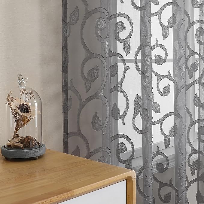 Furman Sheer Curtains Tiers 36 inch Length, Lightweight Soft Airy Solid Grey - Image 2