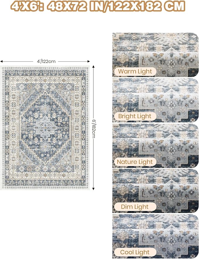 4x6 Area Rugs for Living Room Rugs for Bedroom, Low Pile Soft Non Slip Washable - Image 2