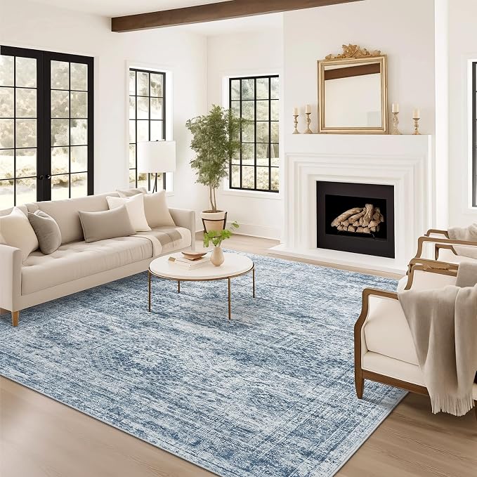 Soalmost 6x9 Area Rug for Living Room Washable Rugs Non-Slip Blue | Low-Pile - Image 8