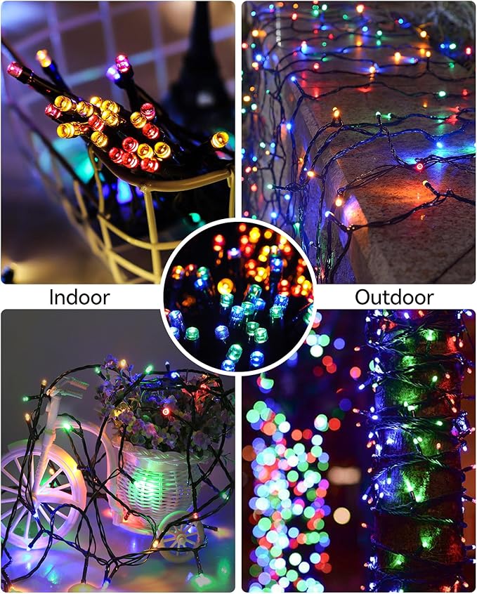 Blingstar Christmas Lights Multicolor 66 Ft 200 LED String Lights 30V Plug in Connectable Twinkle Lights 8 Modes Bright Green Wire Decorative Lights for Indoor Outdoor Xmas Tree Bedroom Holiday Party