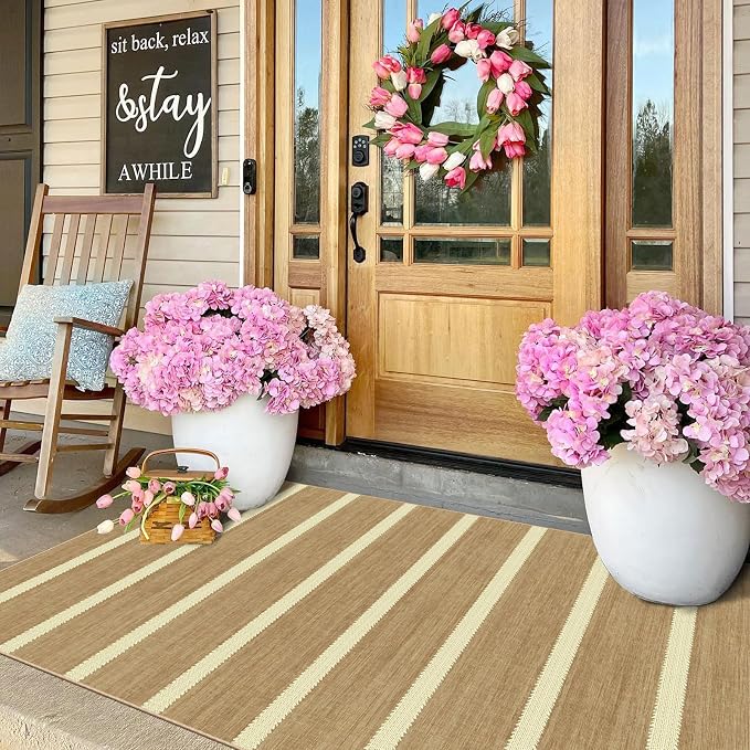 Striped 3x5 Entry Rug, Washable Indoor Outdoor Mats - Image 3