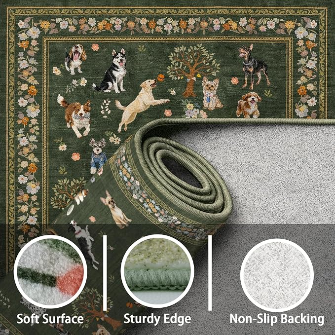 Dark Green Hallway Runner Rug 2x5 - Image 9