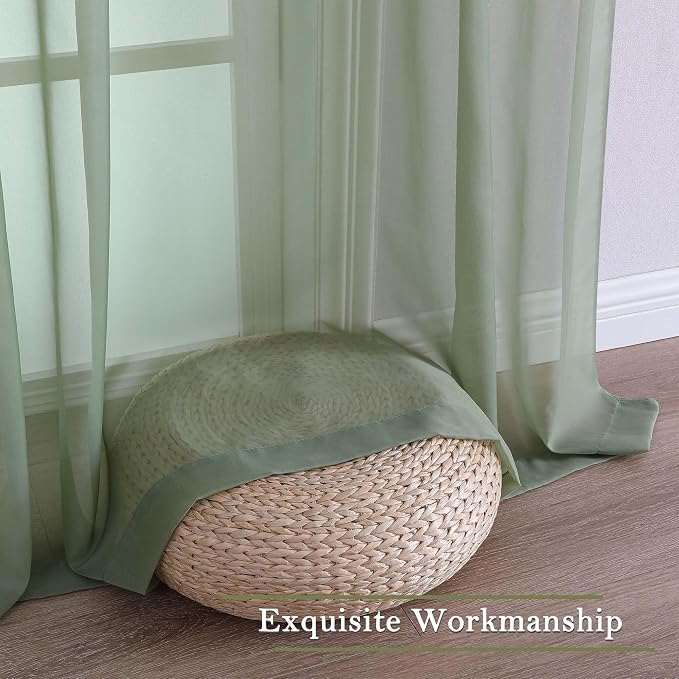 Sage Green Sheer Curtains 90 Inches Long 2 Panels, Light Filtering Airy Voile - Image 8