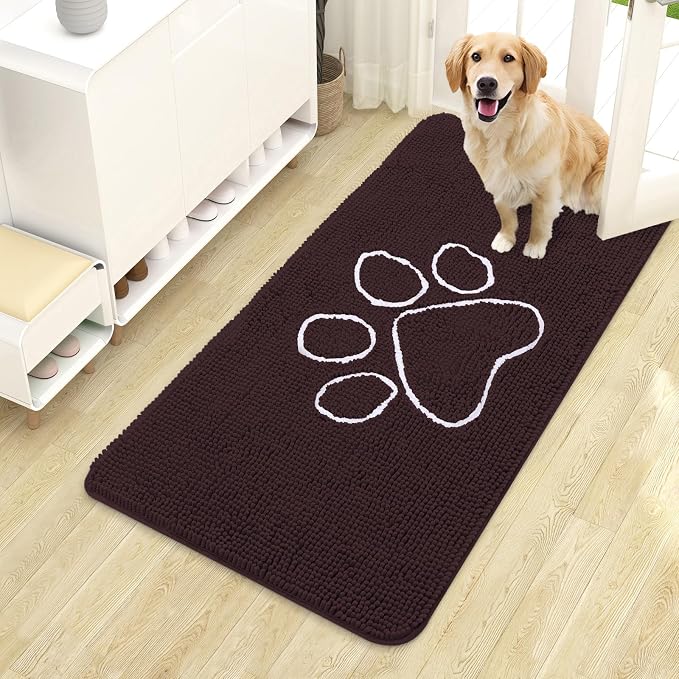 OLANLY Dog Door Mat for Muddy Paws 44x24, Paw Print Design Chenille Mud Mat | by OLANLY