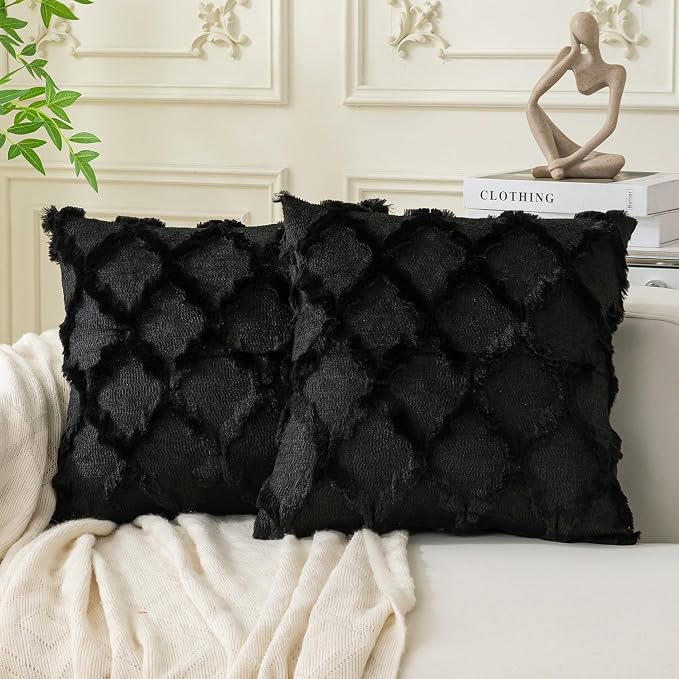 Set of 2 Soft Moroccan Throw Pillow Covers 24x24 Inch Plush Boho Decorative by Cozoomy