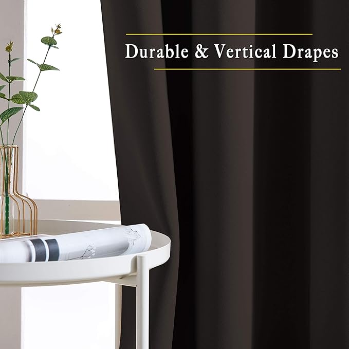 NICETOWN Bedroom Blackout Curtains and Drapes - Energy Smart Thermal Insulated Solid Grommet Blackout Draperies for Living Room (2 Panels, 66 inches x 90 inches, Toffee Brown)
