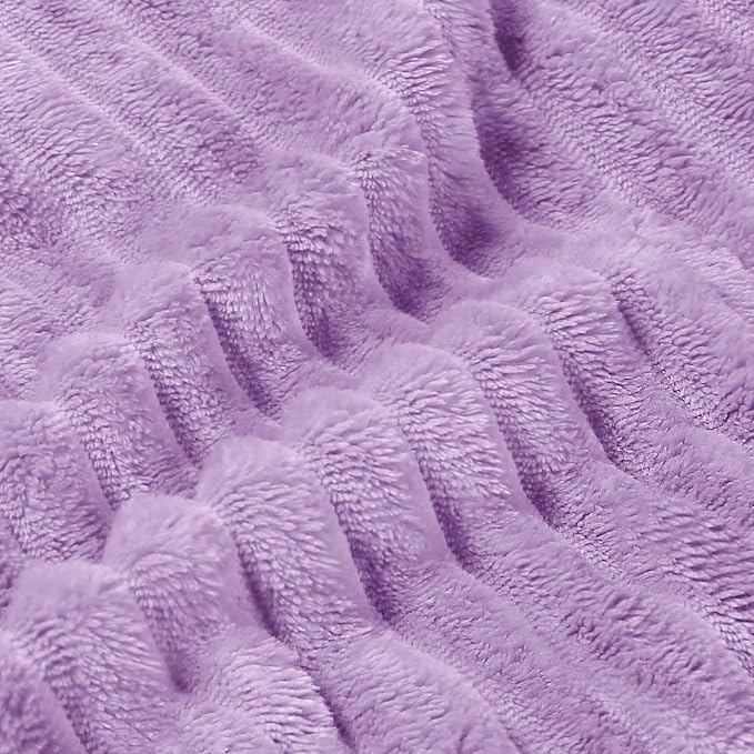 BEDELITE 3D Ribbed Lavender Fleece Throw Blanket - Image 5