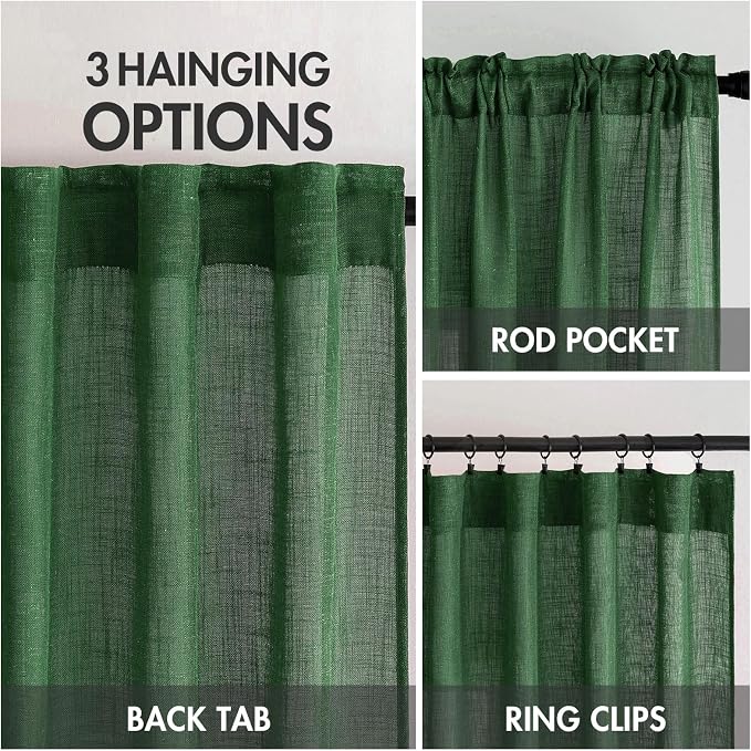 MIULEE Emerald Green Linen Curtains 52x90 Inch Long - Image 3