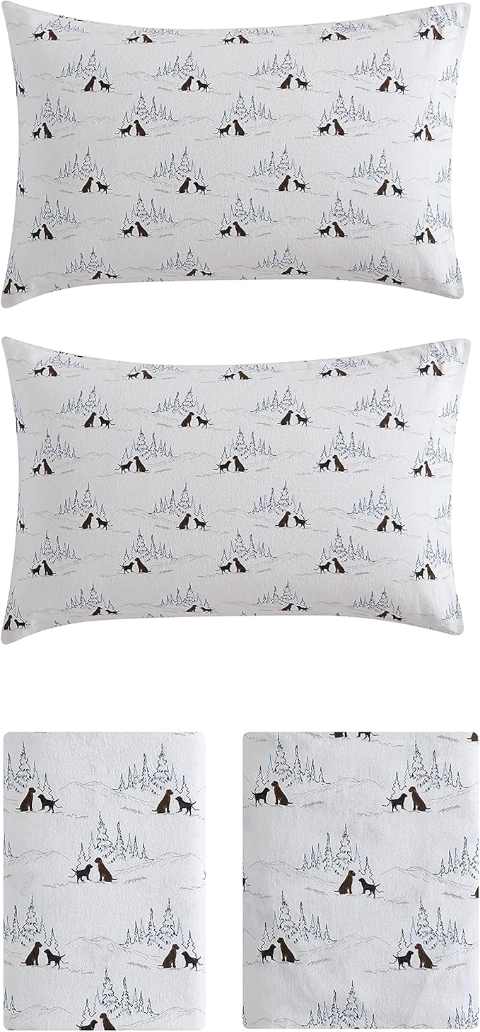 Eddie Bauer - King Sheets, Cotton Flannel Bedding Set, Brushed For Extra Softness, Cozy Home Decor (Dog Friends White, King)