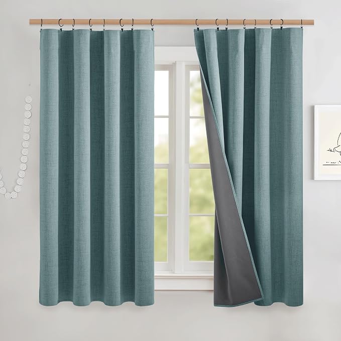 NICETOWN Skylark Blue Linen 100% Blackout Curtains W52 x L48 in, Thermal by NICETOWN