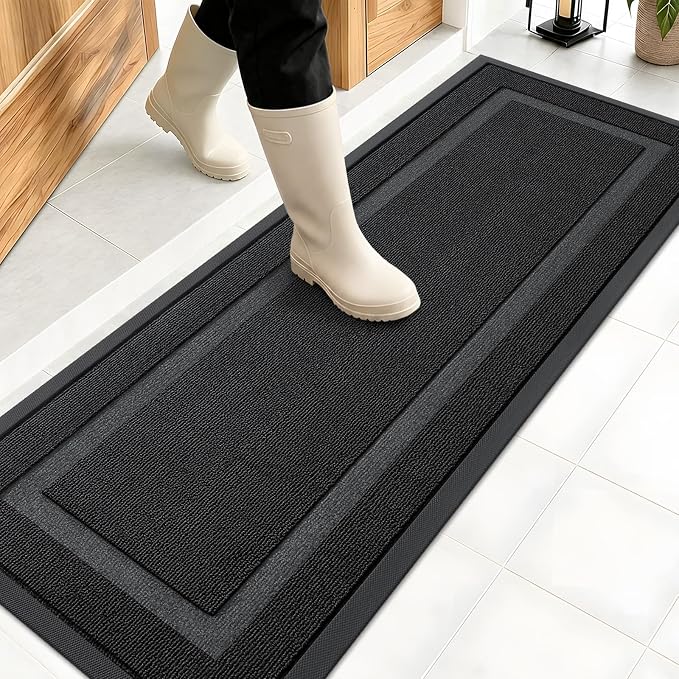 OLANLY Front Door Mat Outside 47x17, All-Season Heavy-Duty Rubber Doormat | Jet by OLANLY