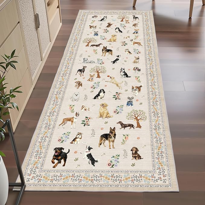 Beige Hallway Runner Rug 2x5 for Bedroom Kitchen | Ultra-Thin;Boho Style;Non - Image 4