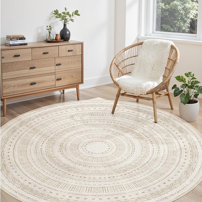 cotiled 6x6 Round Rug 6ft Circle Living Room Boho Area Rugs | Washable Foldable by COTILED