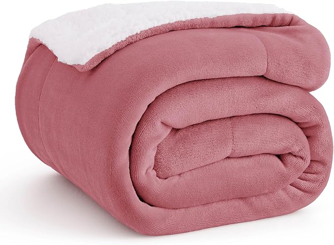 Bedsure GentleSoft Sherpa Fleece Throw Blanket for Couch - Thick and Warm, Soft Fuzzy Plush Throw Blanket for Winter, Dusty Rose, 50x60 Inches