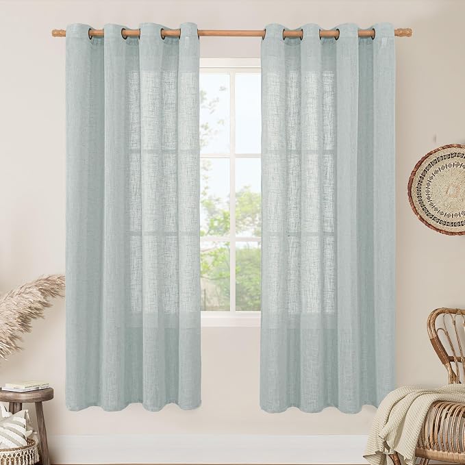 Greyish Blue Semi Sheer Linen Curtains by LAMIT