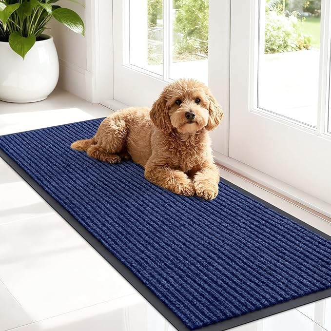 OLANLY Front Door Mat 47x17, Waterproof Heavy-Duty Indoor Outdoor Doormat | Blue by OLANLY
