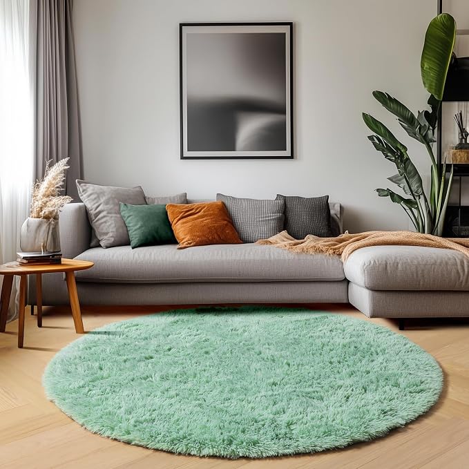 Sage Green Round Area Rugs 5ft, Fluffy Soft Bedroom Circle Rug - Image 9
