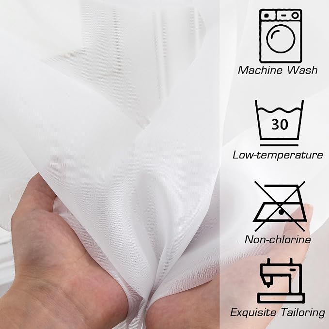 Simplebrand White Short Sheer Curtains 45 Inch Length - Image 7