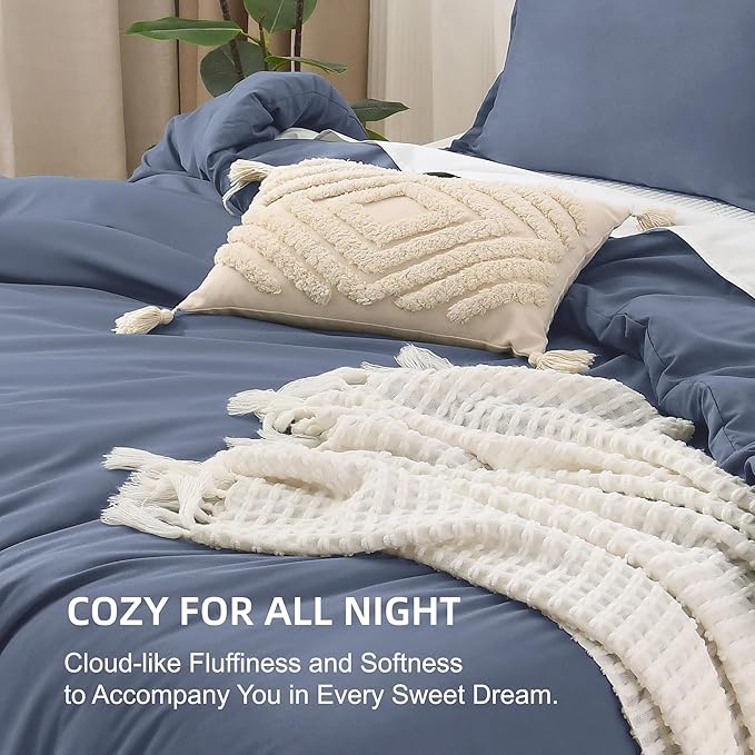 Litanika Comforters Bluish Grey Queen Size, 3 Pieces Lightweight Solid Bedding Set & Collections, All Season Fluffy Bed Set (90x90In Comforter & 2 Pillowcases)