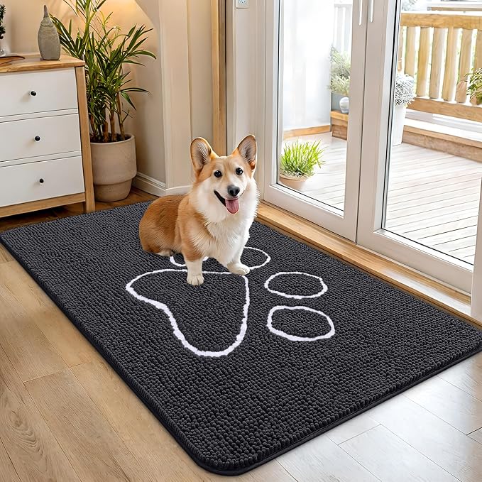 OLANLY Dog Door Mat for Muddy Paws 45x27, Paw Print Design Chenille Mud Mat | by OLANLY