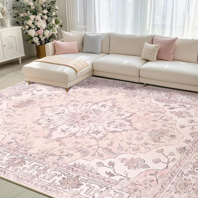 RELEANY Washable Area Rug, Water Repellent, Pet Friendly, Vintage Floral Boho - Image 2