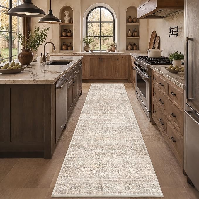 Schweek 3x10 Hallway Runners Washable Non Slip Vintage Beige Kitchen Rug | Soft - Image 3