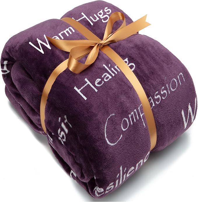 Chanasya Premium Sympathy Warm Hugs Gift Throw Blanket - for Positive Energy Love Support Comfort - Breast Cancer Chemo Get Well Purple Gift Blanket - Women Mom Grandma (60x70 Inch) Aubergine