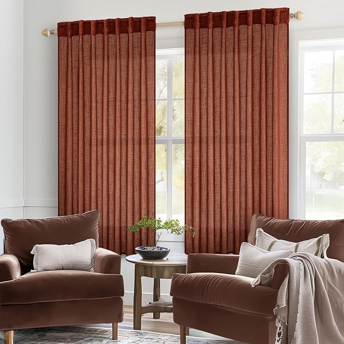 MIULEE Burnt Orange Fall Linen Curtains 52x54 Inch 2 Panels - Image 2