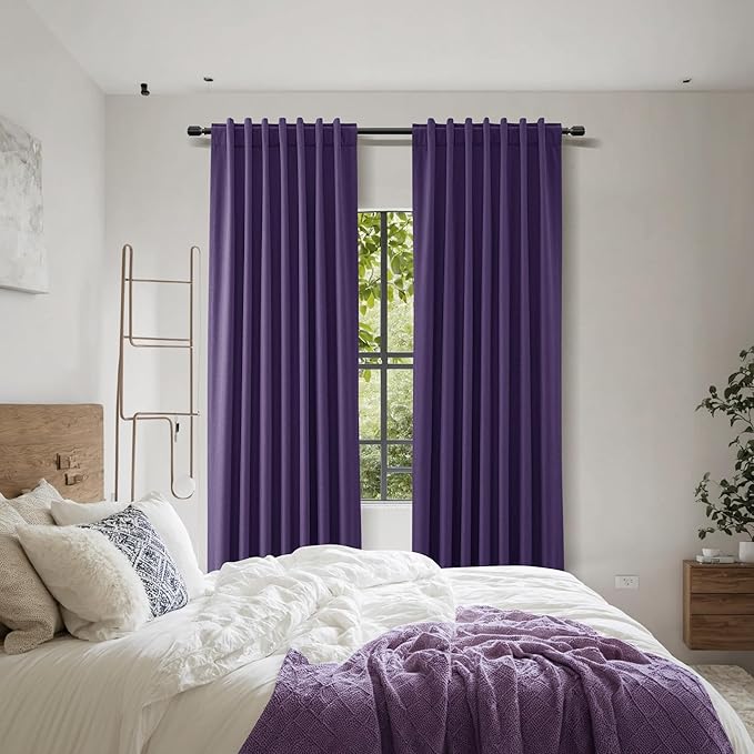 New Purple 100% Blackout Linen Curtains 96 Inch Length 2 Panels Set - Image 8