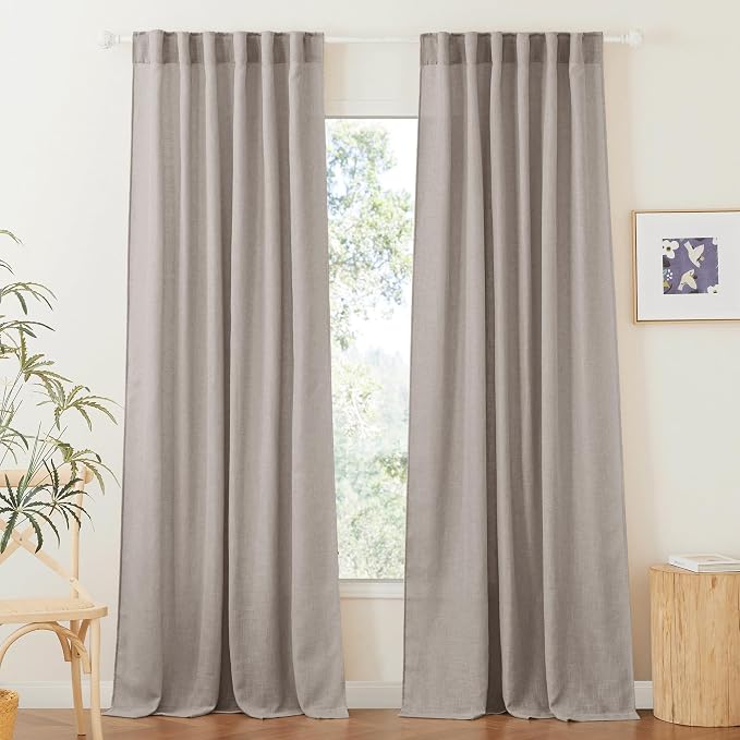 RYB HOME Farmhouse Boho Linen Sheer Curtains 90 inches Long by RYBHOME