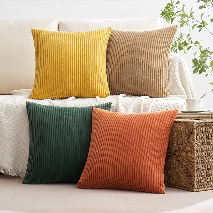 MIULEE Fall Corduroy Decorative Throw Pillow Covers Green-Rust 18x18 | Set of 4 - Image 2