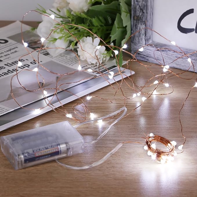 Sanniu Fairy Lights Battery Operated, 6 Packs Mini Battery Powered Copper Wire Starry String Lights for Christmas,Bedroom, Parties,Wedding,Indoor,Home Decoration (5m/16ft Cool White)