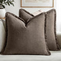 MIULEE Linen Fringe Decorative Fall Euro Throw Pillow Covers Coffee 26x26 | Set by MIULEE