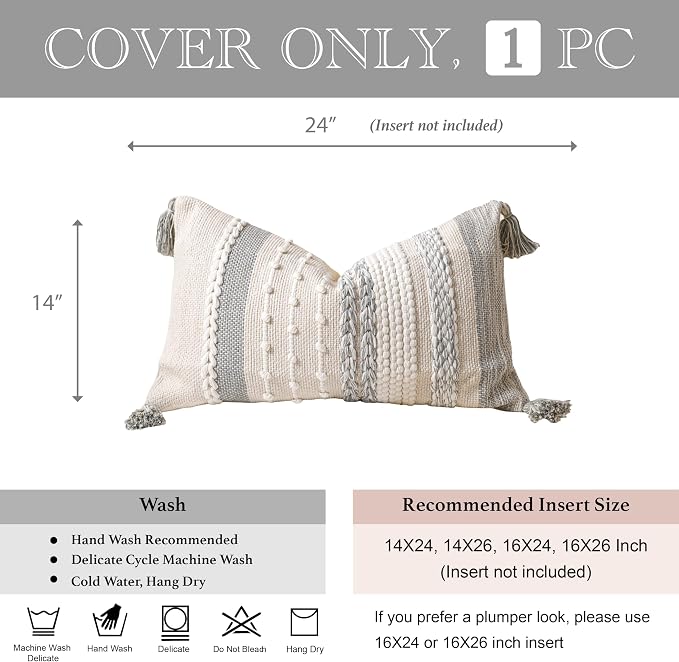 Gray Decorative Lumbar Pillow Cover 14x24, Farmhouse Lumbar Throw Pillow - Image 4