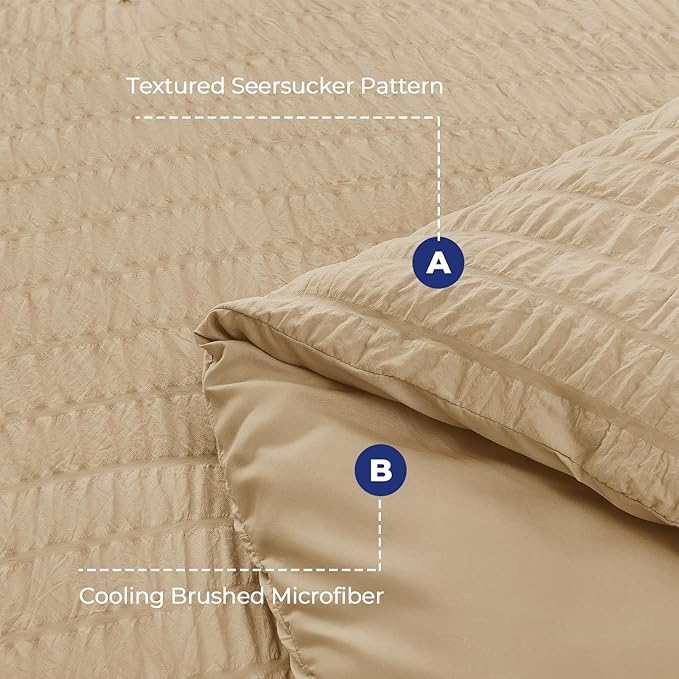HYMOKEGE Khaki Twin XL Comforter Set Seersucker 5 Pieces, All Season Luxury Bed in a Bag for Bedroom, Bedding Set with Comforter, Sheets, Pillowcase & Sham