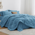 Love's cabin Queen Comforter Set Misty Blue, 7 Pieces Queen Bed in a Bag, All Season Bedding Sets with 1 Comforter, 1 Flat Sheet, 1 Fitted Sheet, 2 Pillowcase and 2 Pillow Sham