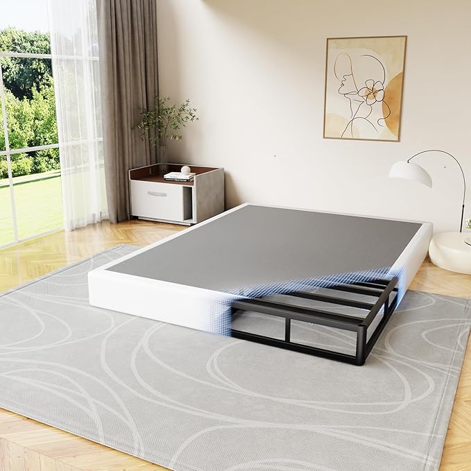 D&H FURNIMMT Full Size Box Spring 7 Inch, Heavy Duty Metal Box Spring Bed Base with Fabric Cover, Mattress Foundation, Easy Assembly, Noise Free（Full）