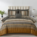 Cottolester Boho Comforter Set California King Size 8 Pieces,Brown Black Bohemian Comforter Paisley Striped Bed in A Bag,Soft Microfiber Bedding Set for All Season