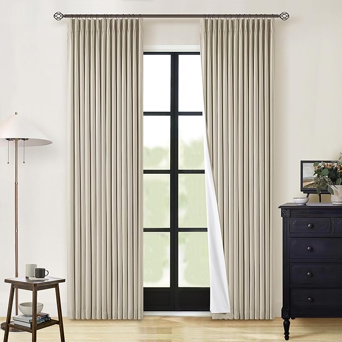 Burlywood Birch 100% Blackout Pinch Pleated Linen Curtains 84 Inches Long | by Twodrapes