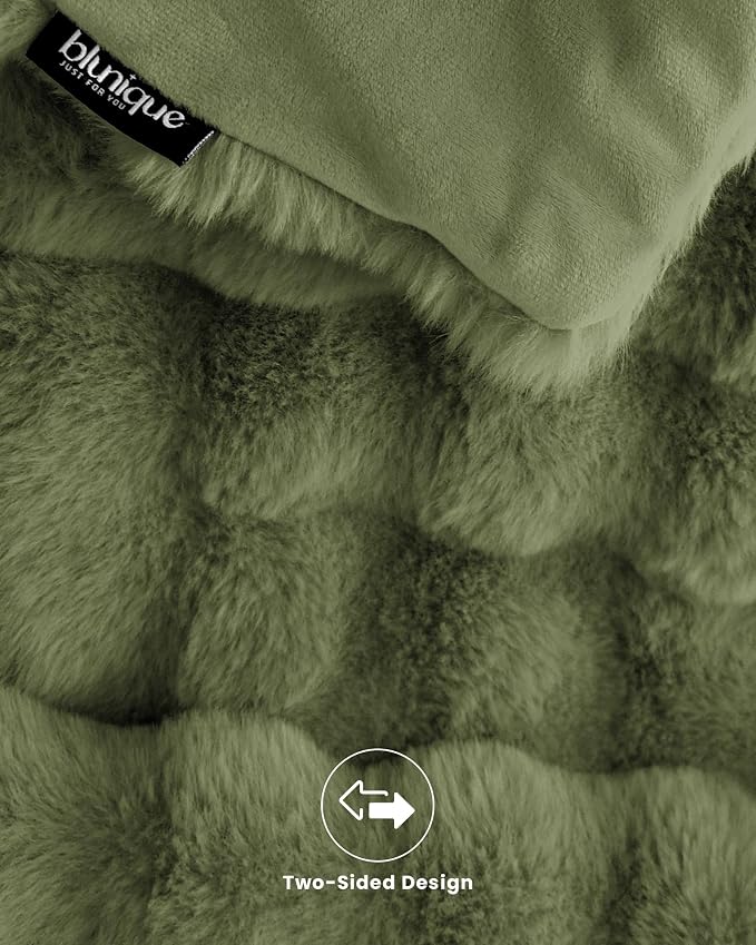 Ultra Soft Cozy Faux Fur Throw Blanket, Fuzzy Plush Thick Bubble Blanket - Image 6