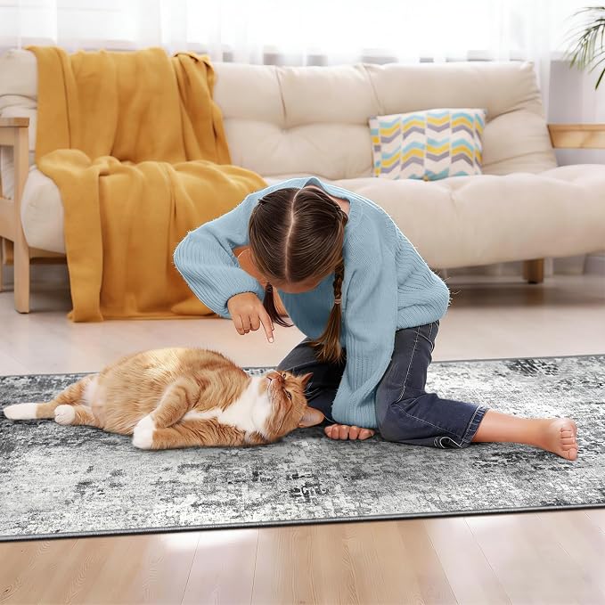 2x10 Grey Rug Runners for Hallways Kitchen Runner Rug Non Slip Washable Black - Image 5