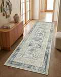 GarveeHome Vintage Blue Washable Kitchen Runner Rug: 2'6" x 8' Hallway Rug Non by GarveeHome