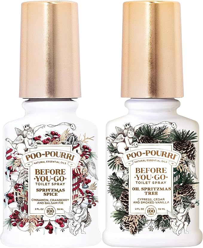 Poo-Pourri Before-You-Go Toilet Spray Gift Set, Spritzmas Sprice and Oh Spritzmas Tree 2 Ounce Bottles in Gift Box