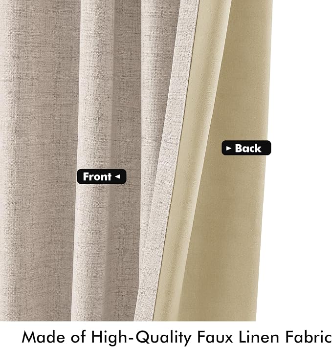 MIULEE 100% Blackout Linen Curtains 42 x 63 Inch Natural 2 Panels | Thermal - Image 6