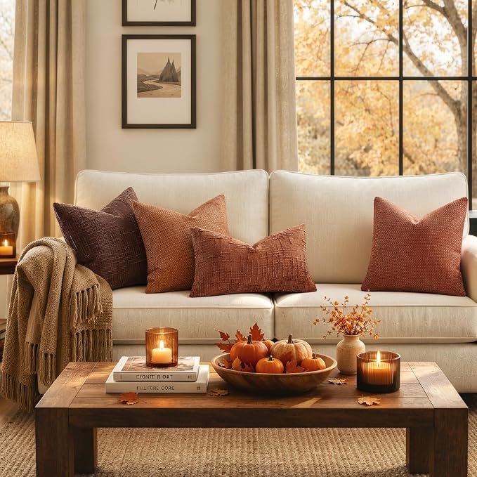 MIULEE Fall Decorative Rust Couch Throw Pillow Covers 20x20 Inch 2 Pack | - Image 3