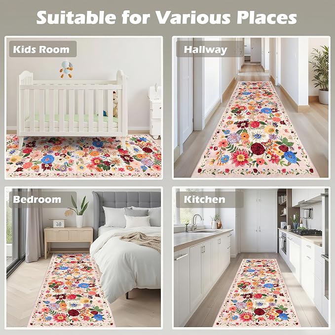 Blush Runner Rug for Hallways Kitchen 2x8 | Non Slip Washable Rugs - Image 3
